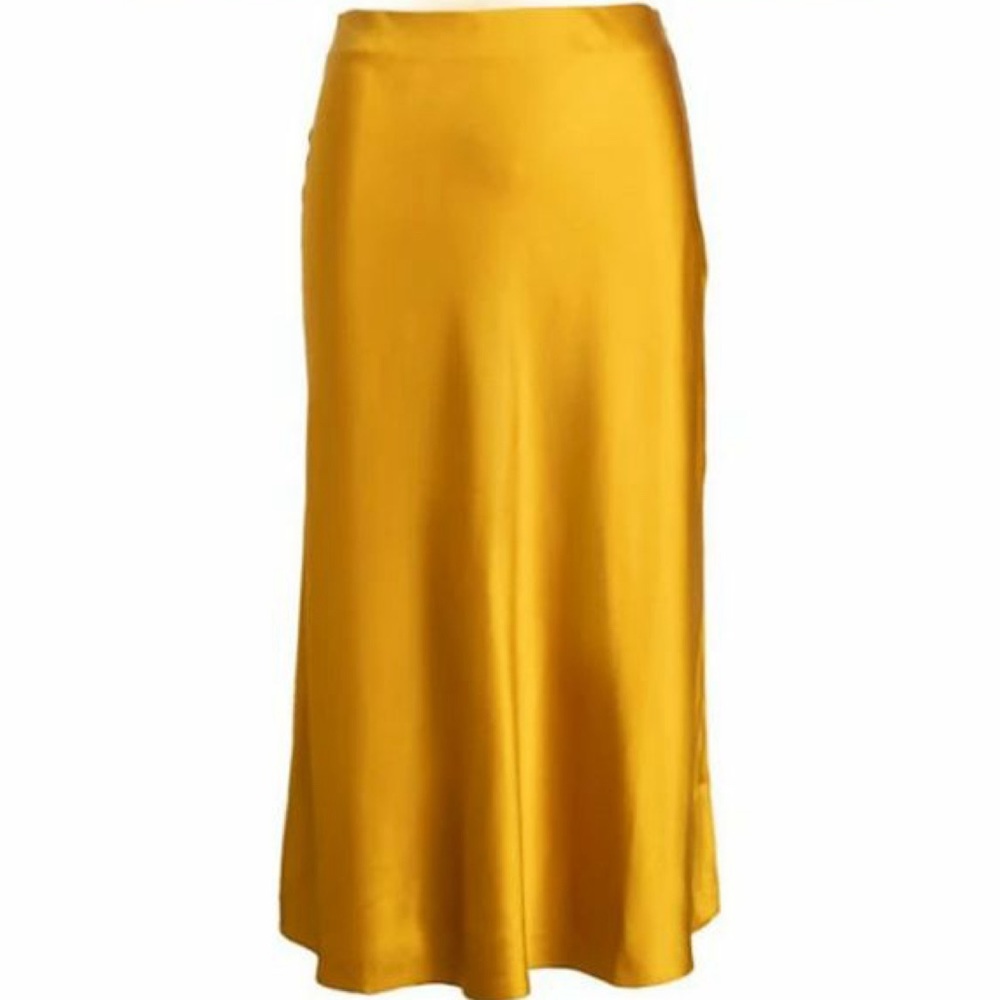 CODEXMODE Marigold yellow Satin Bias Cut Midi Skirt Sz L